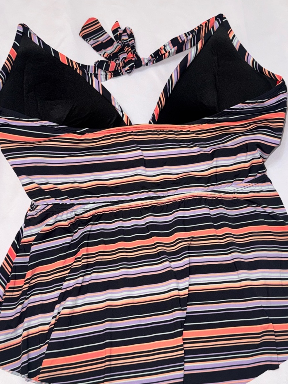 Striped Halter Swimdress in Coral, black & purple - Picture 3 of 5